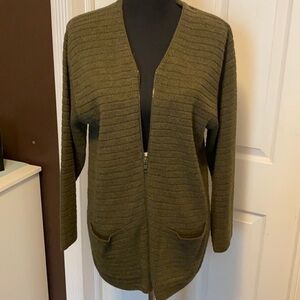 Cricket Lane Zipper Closure Green Cardigan Sweater